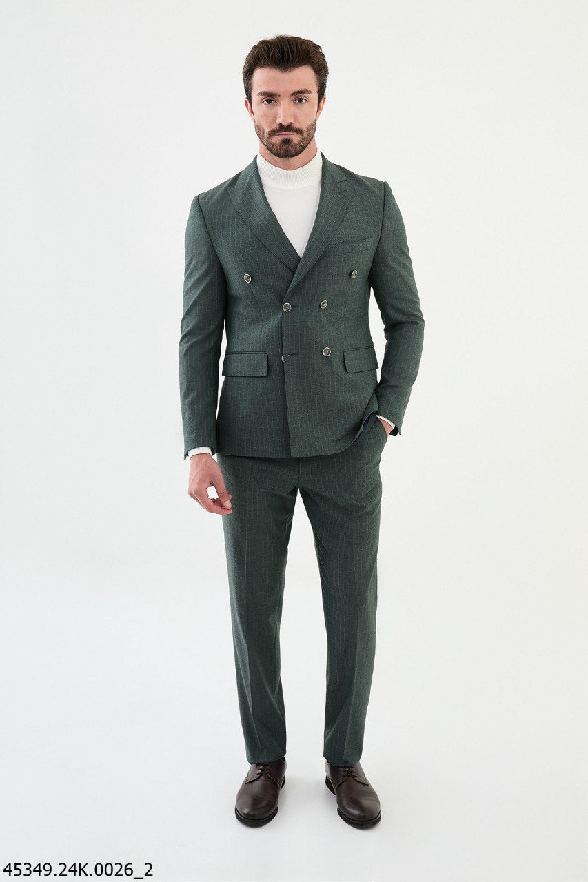 Ames Pinstripe Green Double Breasted Suit