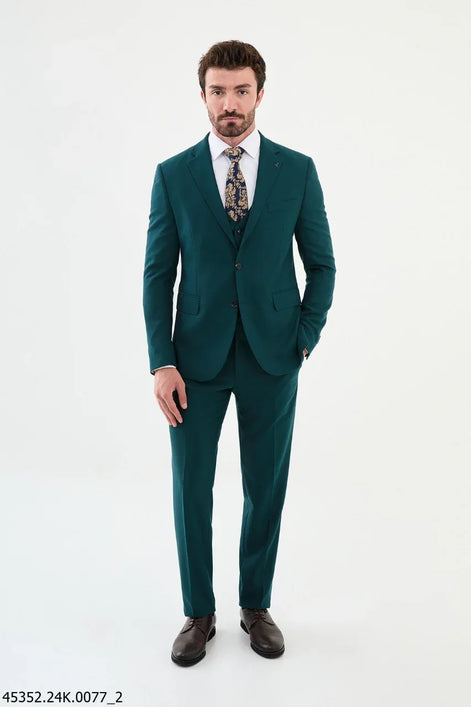 Ames Wool 3 Piece Green Suit