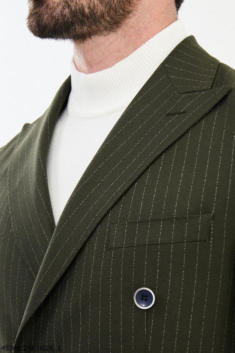 Ames Pinstripe Khaki Double Breasted Suit