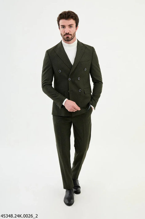 Ames Pinstripe Khaki Double Breasted Suit