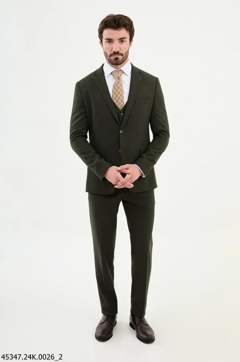 Ames Khaki Notch Lapel 3 Piece Suit