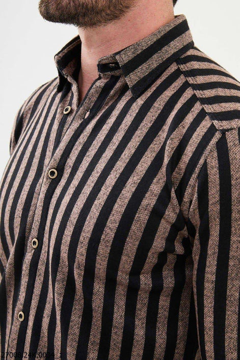 Ames Men's Beige Black Striped Shirt