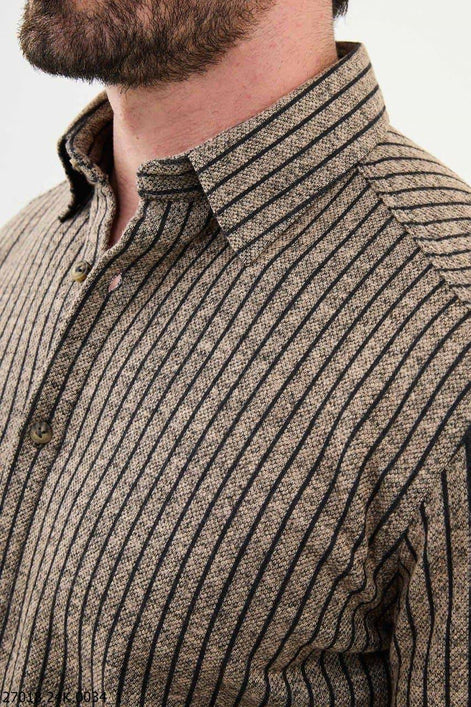 Ames Men's Beige Striped Long Sleeve Shirt
