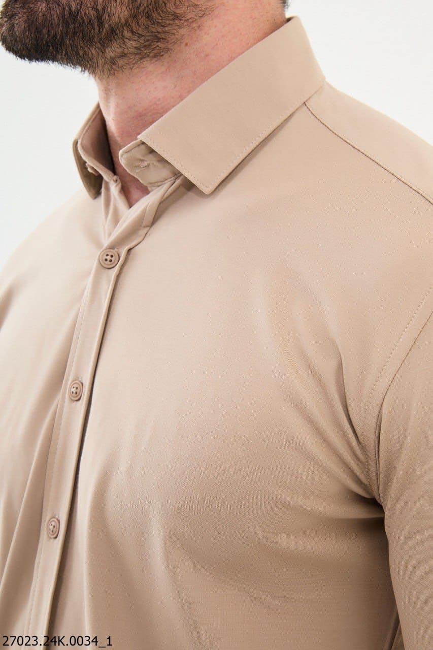 Ames Men's Slim Fit Cotton Shirt Beige