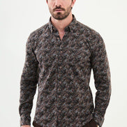 Ames Men's Black Slim Fit Patterned Wool Shirt