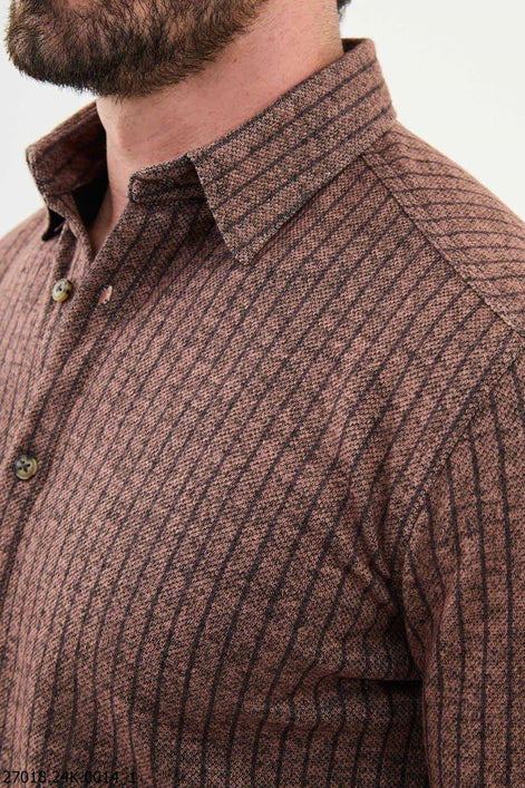 Ames Men's Brown Striped Long Sleeve Shirt