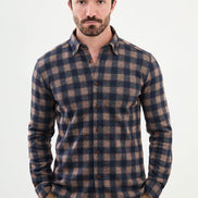 Ames Wool Slim Fit Brown Plaid Shirt
