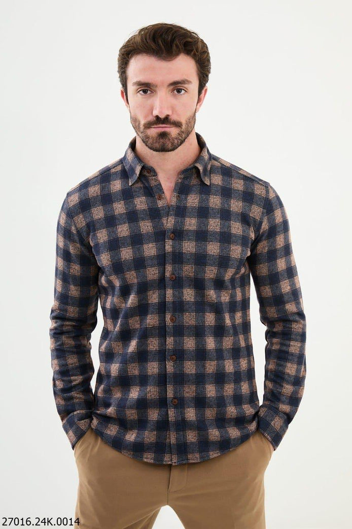 Ames Wool Slim Fit Brown Plaid Shirt