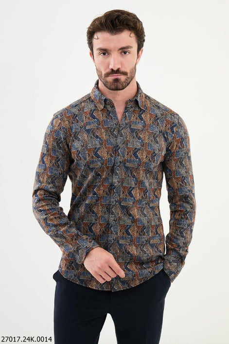 Ames Men's Slim Fit Patterned Wool Shirt