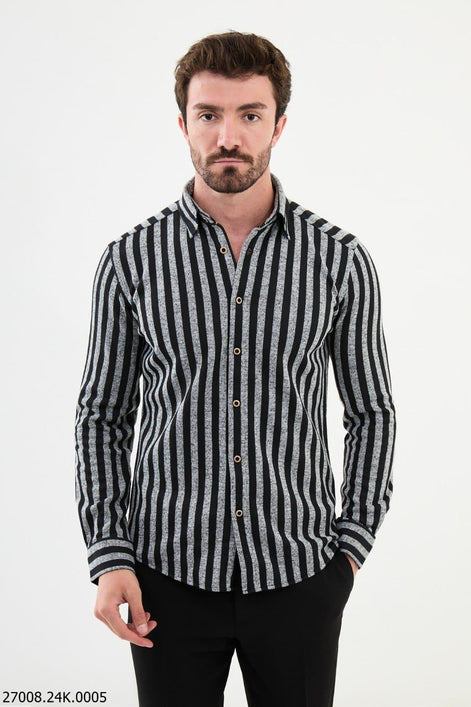 Ames Men's Gray Black Striped Shirt