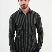 Ames Men's Khaki Black Striped Shirt
