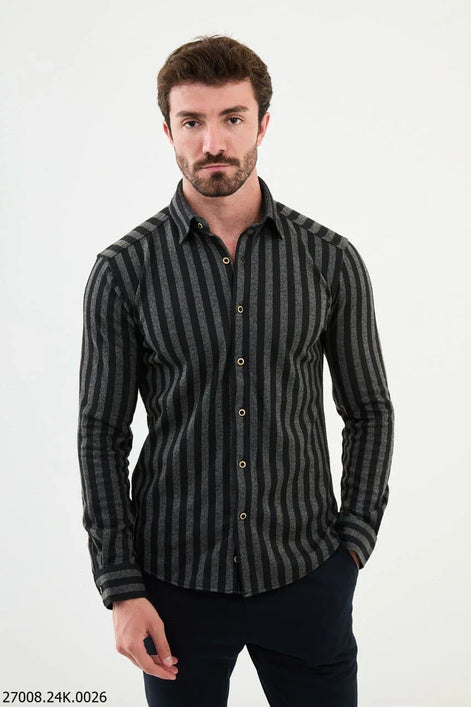 Ames Men's Khaki Black Striped Shirt