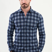 Ames Wool Slim Fit Navy Blue Plaid Shirt