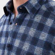 Ames Wool Slim Fit Navy Blue Plaid Shirt