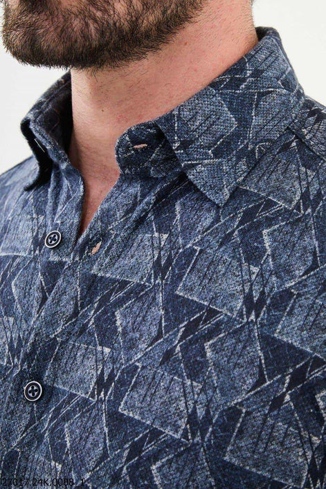 Ames Men's Slim Fit Patterned Wool Shirt Navy Blue