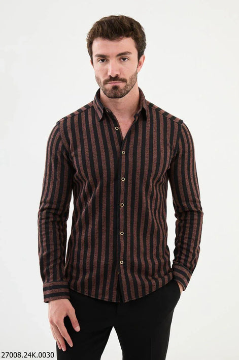 Ames Men's Rust Black Striped Shirt