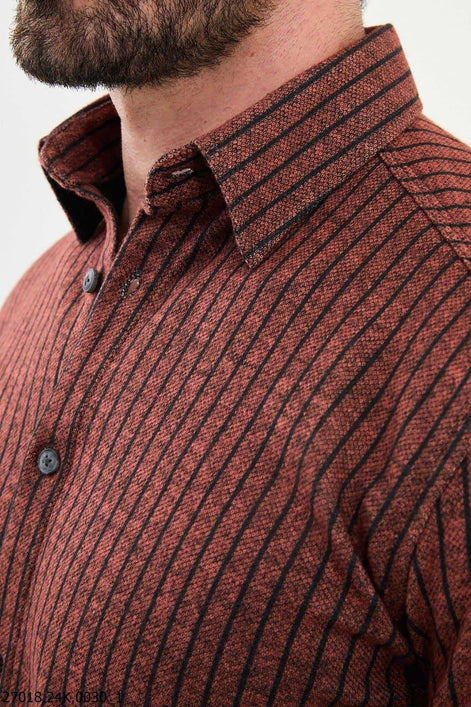 Ames Men's Rust Brown Striped Long Sleeve Shirt
