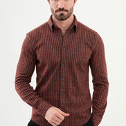 Ames Men's Rust Brown Striped Long Sleeve Shirt