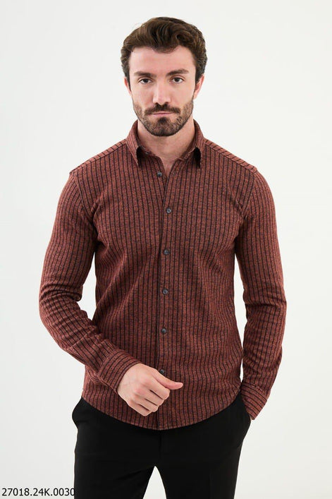 Ames Men's Rust Brown Striped Long Sleeve Shirt