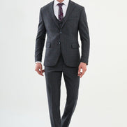GentWith Ames Navy Blue 3 Piece Glen Check Wool Suit