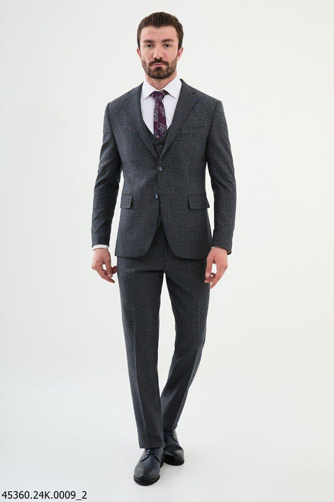GentWith Ames Navy Blue 3 Piece Glen Check Wool Suit