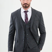 GentWith Ames Navy Blue 3 Piece Glen Check Wool Suit