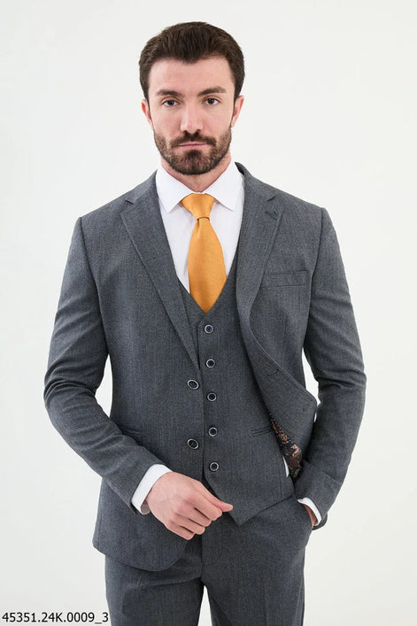 Ames 3 Piece Notch Lapel Wool Navy Blue Suit