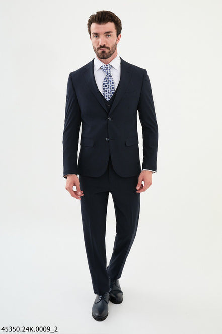 Ames Navy Blue 3 Piece Plaid Suit