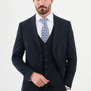 Ames Navy Blue 3 Piece Plaid Suit