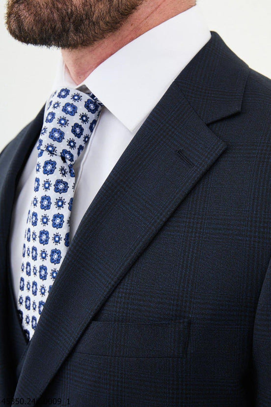 Navy Blue Plaid Suit