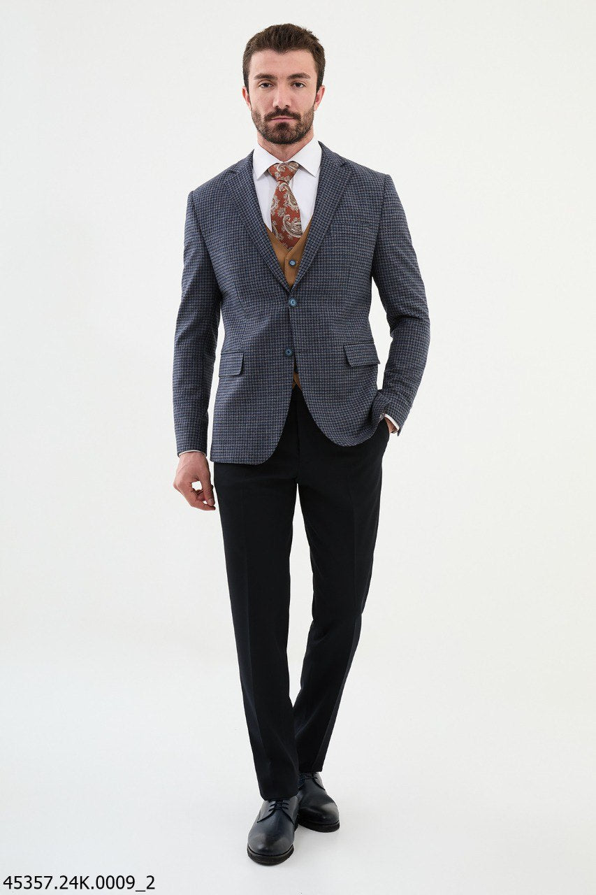Ames Navy Blue 3 Piece Shepherd's Check Wool Suit