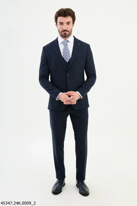 Ames Navy Blue Notch Lapel 3 Piece Suit