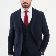 Ames Dark Blue Notch Lapel 3 Piece Suit
