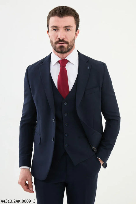 Ames Dark Blue Notch Lapel 3 Piece Suit
