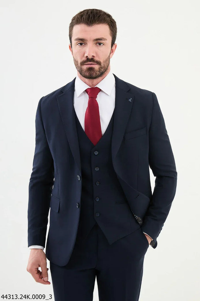 Ames Dark Blue Notch Lapel 3 Piece Suit