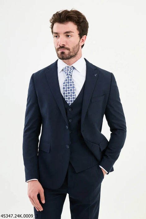 Ames Navy Blue Notch Lapel 3 Piece Suit