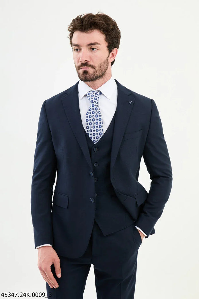 Ames Navy Blue Notch Lapel 3 Piece Suit