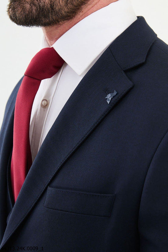 Navy Blue Notch Lapel 3 Piece Wool Suit