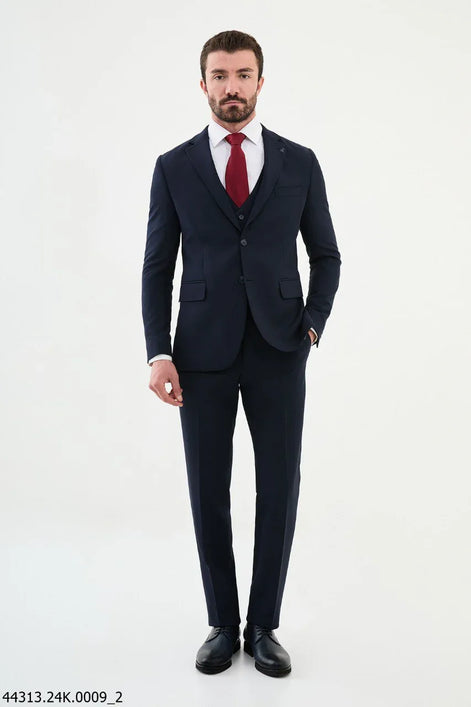 Ames Dark Blue Notch Lapel 3 Piece Suit