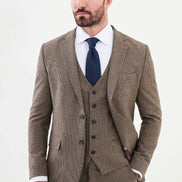 Ames Navy Brown 3 Piece Shepherd’s Check Wool Suit