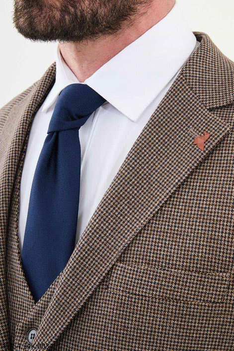 Ames Navy Brown 3 Piece Shepherd’s Check Wool Suit