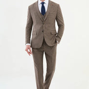 Ames Navy Brown 3 Piece Shepherd’s Check Wool Suit