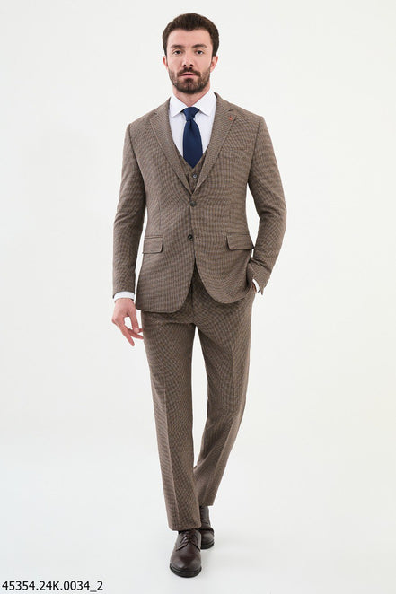 Ames Navy Brown 3 Piece Shepherd’s Check Wool Suit