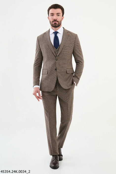 Ames Navy Brown 3 Piece Shepherd’s Check Wool Suit