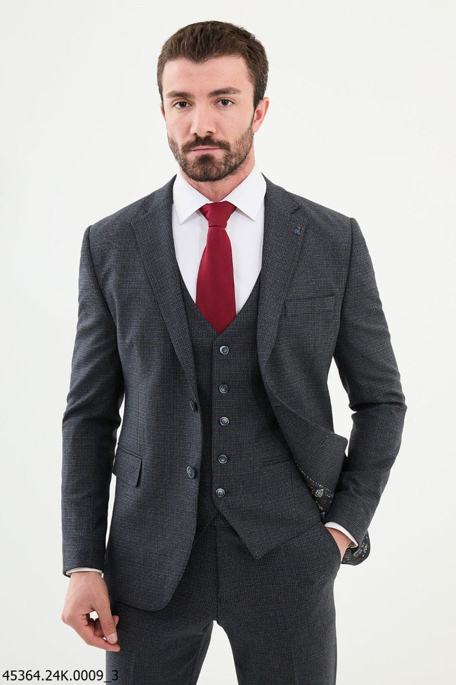 Ames Navy Coffee 3 Piece Shepherd’s Check Wool Suit