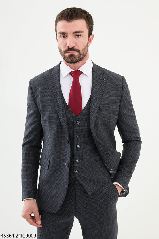 Navy Coffee 3 Piece Houndstooth Wool Suit