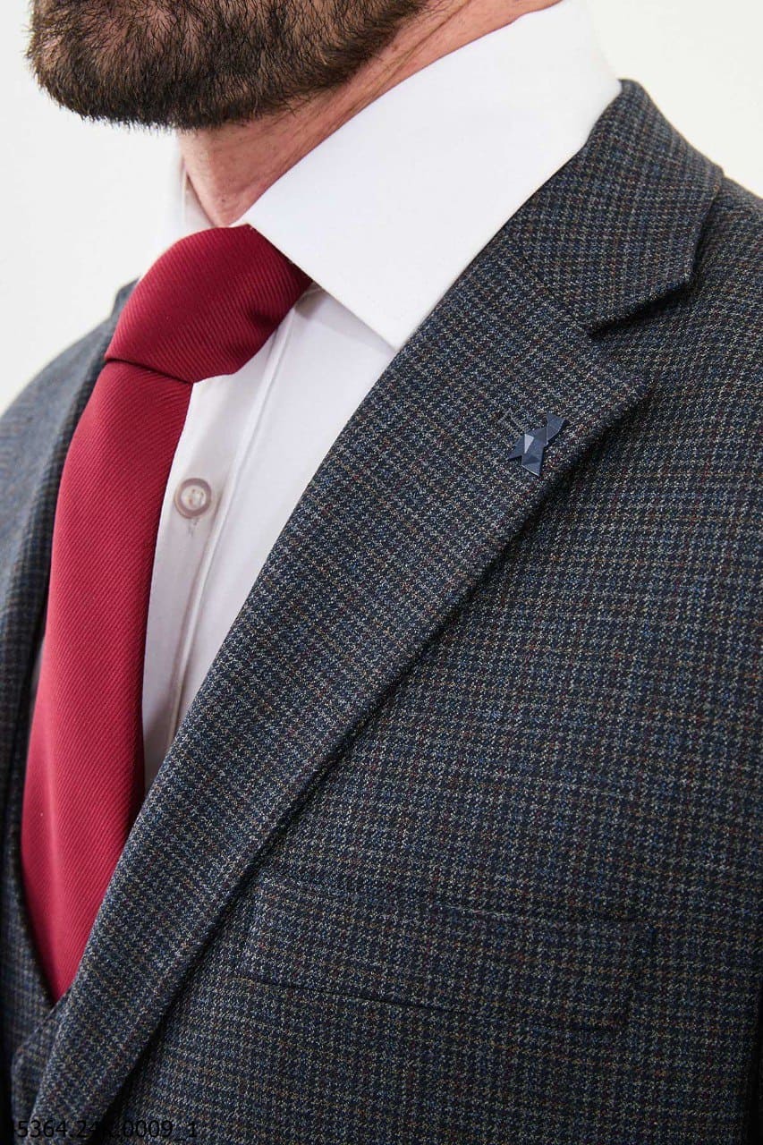 Ames Navy Coffee 3 Piece Shepherd’s Check Wool Suit