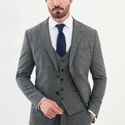 Ames Navy Gray 3 Piece Shepherd’s Check Wool Suit
