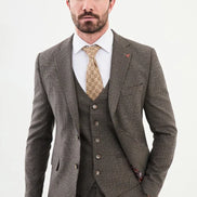 Ames Navy Khaki 3 Piece Shepherd’s Check Wool Suit