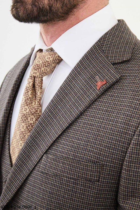 Khaki 3 Piece Shepherds Check Wool Suit